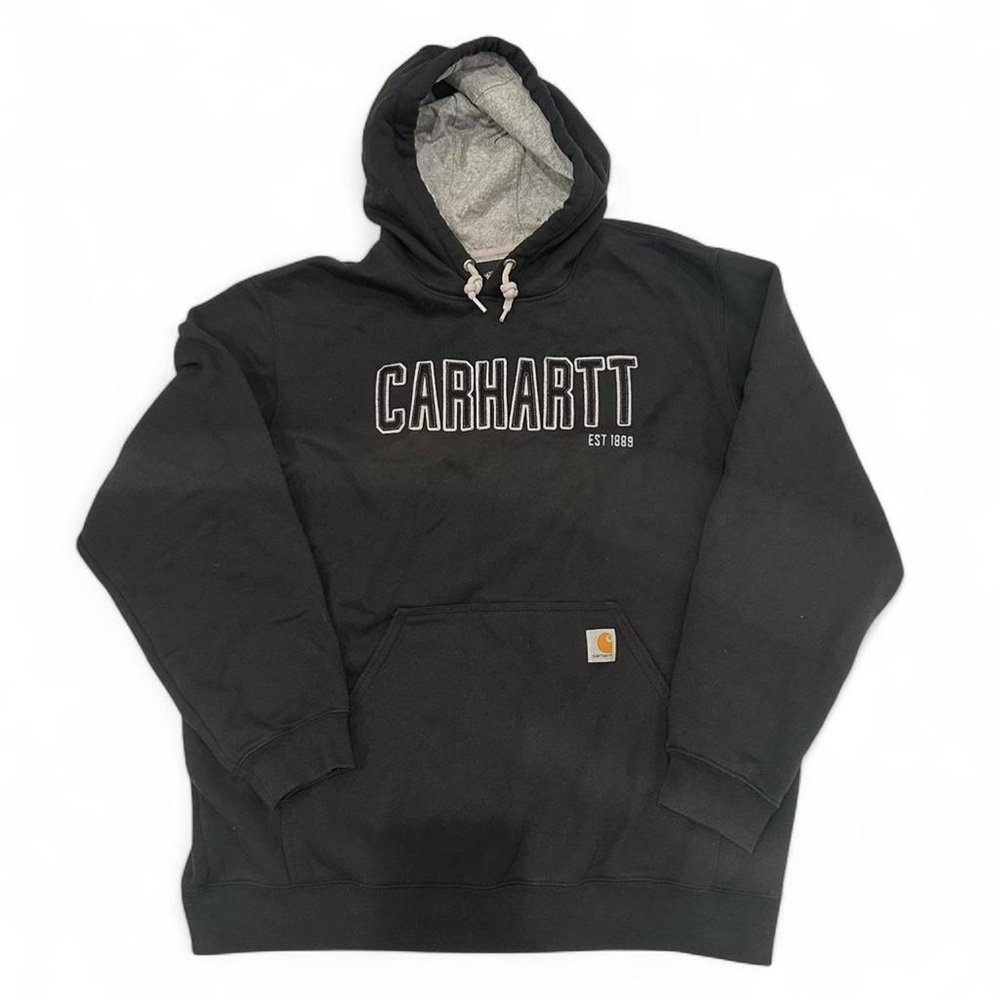 Men’s XL Carhartt Midweight Hooded Sweatshirt Loose Fit Black Grey Logo